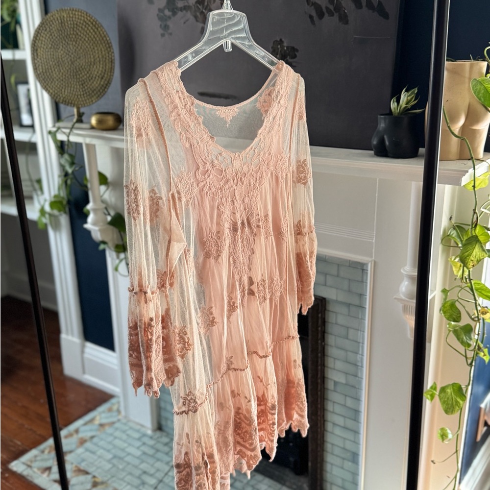 One if a kind! Bohemian Lace Dress in Pink and Cream